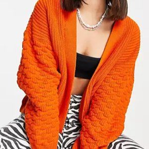 ASOS Design Cardigan with bobble sleeve detail in orange (size 10)